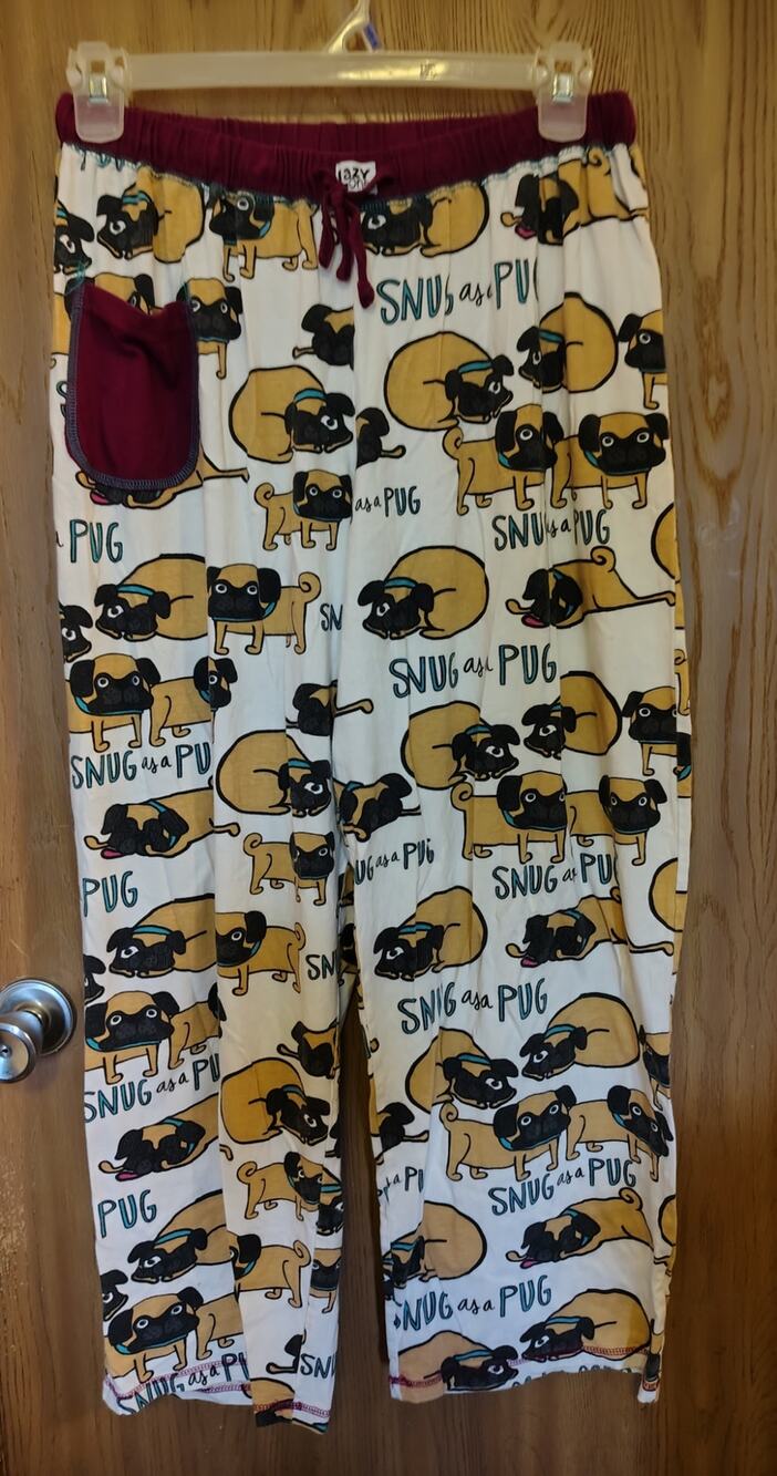 Pug Dog theme Cotton PJ lounge pants bottoms size Large L Lazy One Snug as A Pug